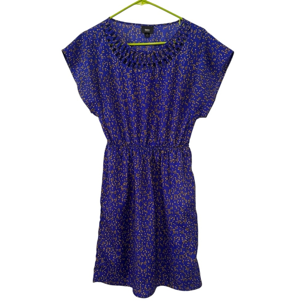 Mossimo Small Blue Yellow Geometric Print Short Sleeve Dress Pockets